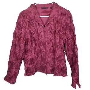 Samuel Dong Women Formal Jacket Full Zip Rosette Applique Taffeta Whiimsigoth XL